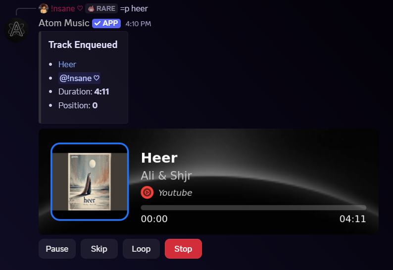 Atom Music Player Interface showing now playing with beautiful UI design